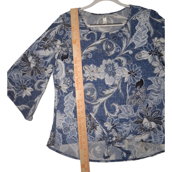 EUC PerSeption Concept Sz. XL Blue/White Bell Shaped Half Sleeve Blouse - Picture 7 of 11